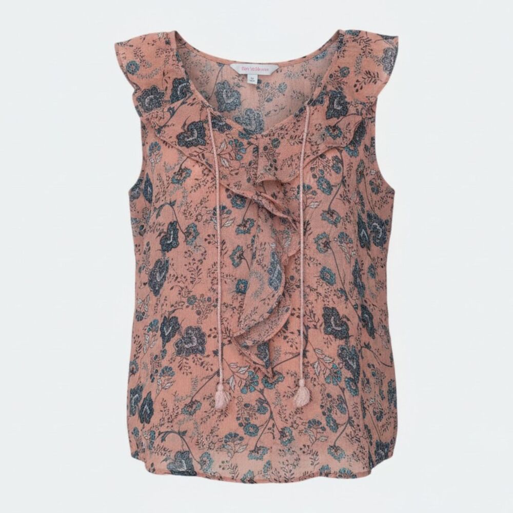 No Boundaries Pink Floral Ruffled Sheer Sleeveless Blouse M Juniors Y2K Coquette